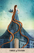 Three of Wands Tarot card in Tarot of Mystical Moments Tarot deck