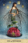 Five of Pentacles Tarot card in Tarot of Mystical Moments deck